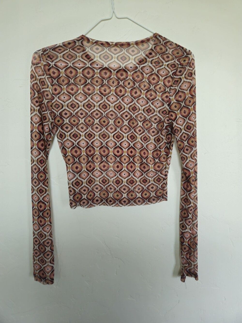 No Tag Women's  Sheer Mesh Long Sleeve Crop Top, 70s Vibe, Size Medium